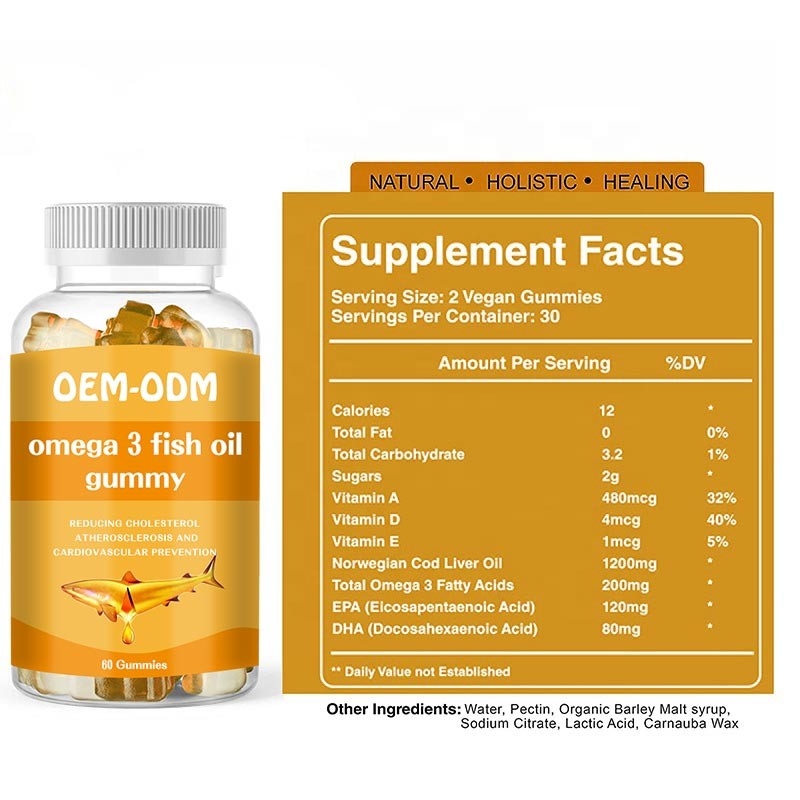 น้ำมันปลาโอเมก้า 3 ซอฟเจล EPA DHA น้ำมันตับปลาคอด Gummy สำหรับเด็กผู้ใหญ่