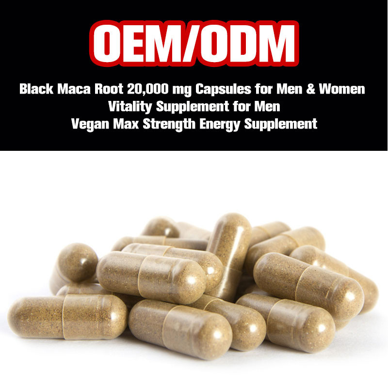 OEM Black Maca Root 20000Mg Capsules สำหรับผู้ชายและผู้หญิงมังสวิรัติ Max Strength Energy Supplement