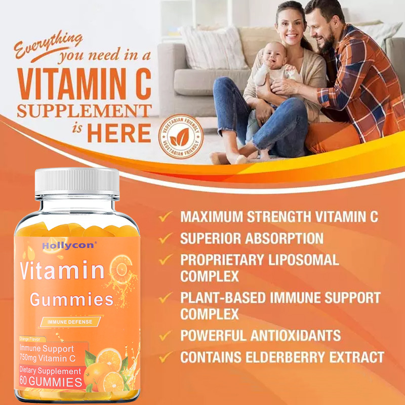 750mg วิตามินซี Gummies สำหรับผู้ใหญ่สนับสนุนภูมิคุ้มกันด้วยวิตามินบีตังฟรีส้ม