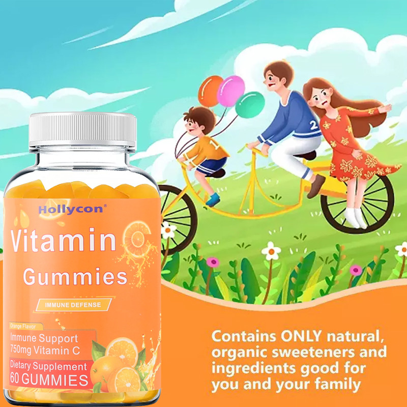 750mg วิตามินซี Gummies สำหรับผู้ใหญ่สนับสนุนภูมิคุ้มกันด้วยวิตามินบีตังฟรีส้ม