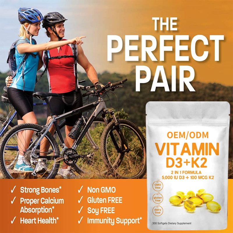 Custom Vitamin D3 Gummies 5,000 IU พร้อม K2 100 Mcg Softgels 2 In 1 สนับสนุน Immune Heart