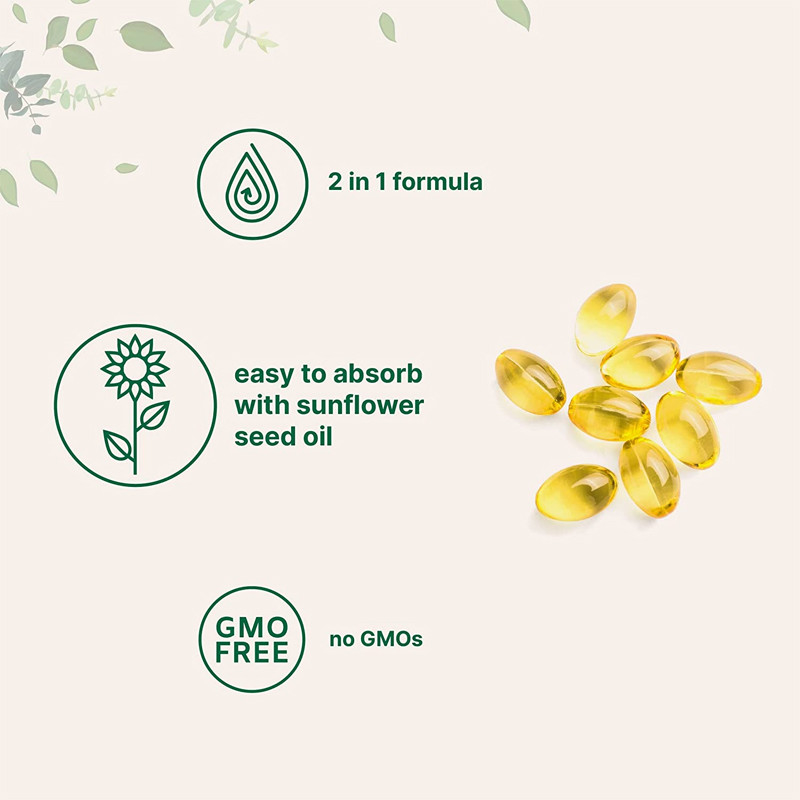 Custom Vitamin D3 Gummies 5,000 IU พร้อม K2 100 Mcg Softgels 2 In 1 สนับสนุน Immune Heart