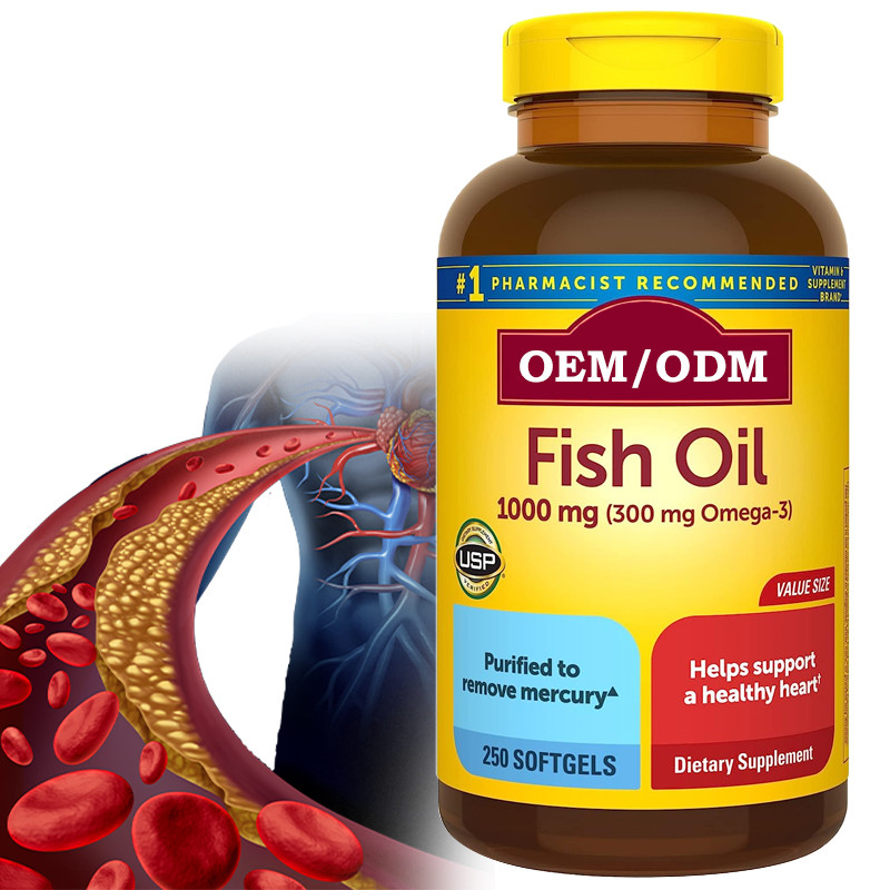 1000Mg Softgels Omega 3 Fish Oil สำหรับอาหารเสริมเพื่อสุขภาพหัวใจ 250 Softgels 125 วัน