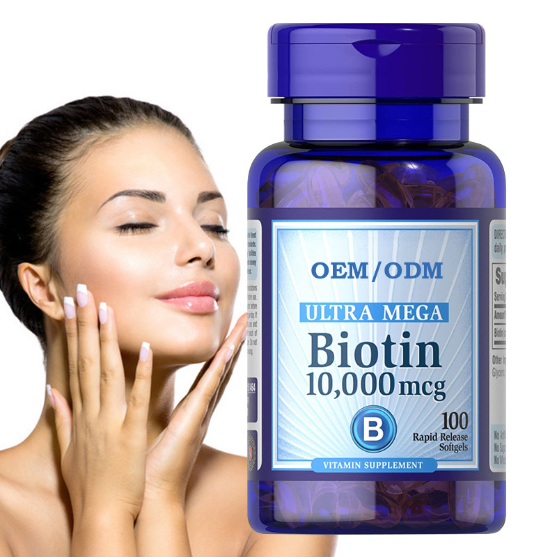 OEM ผลิตภัณฑ์บำรุงผิว Biotin วิตามิน Gummies ผมผิวหนังและเล็บ Regrowth 10,000 Mcg Softgels 100 จำนวน