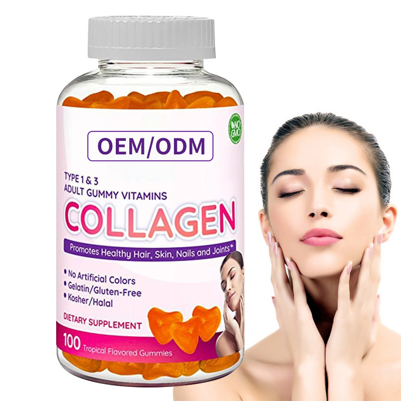 ODM Collagen Gummies 2500mcg Biotin Zinc Vitamin E C สำหรับการเจริญเติบโตของเส้นผมและเล็บ