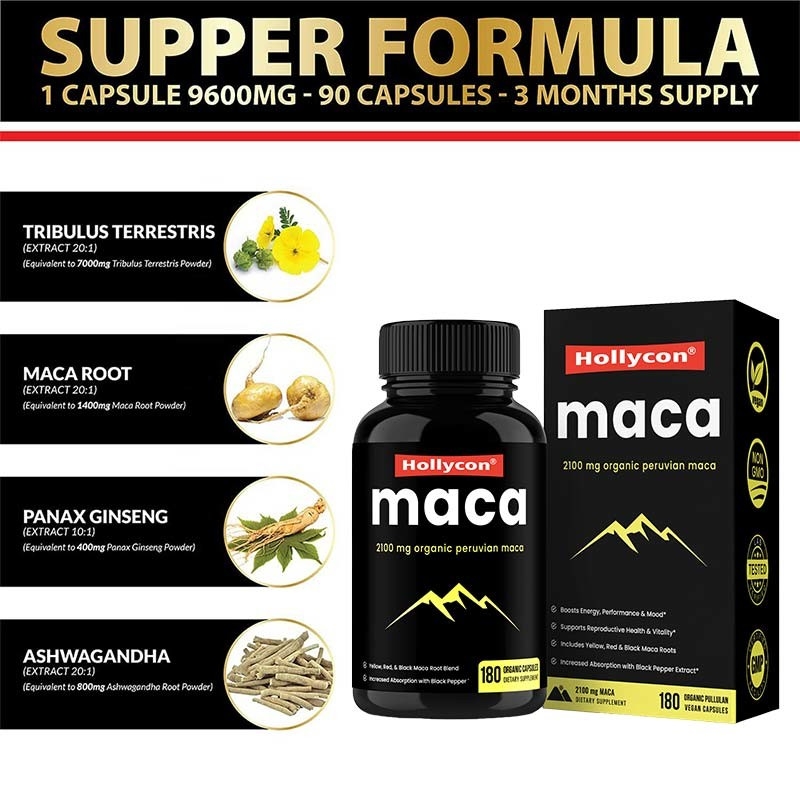 อาหารเสริม HACCP OEM เพิ่มแคปซูลราก Maca อินทรีย์พลังงานสำหรับผู้ชายผู้หญิง