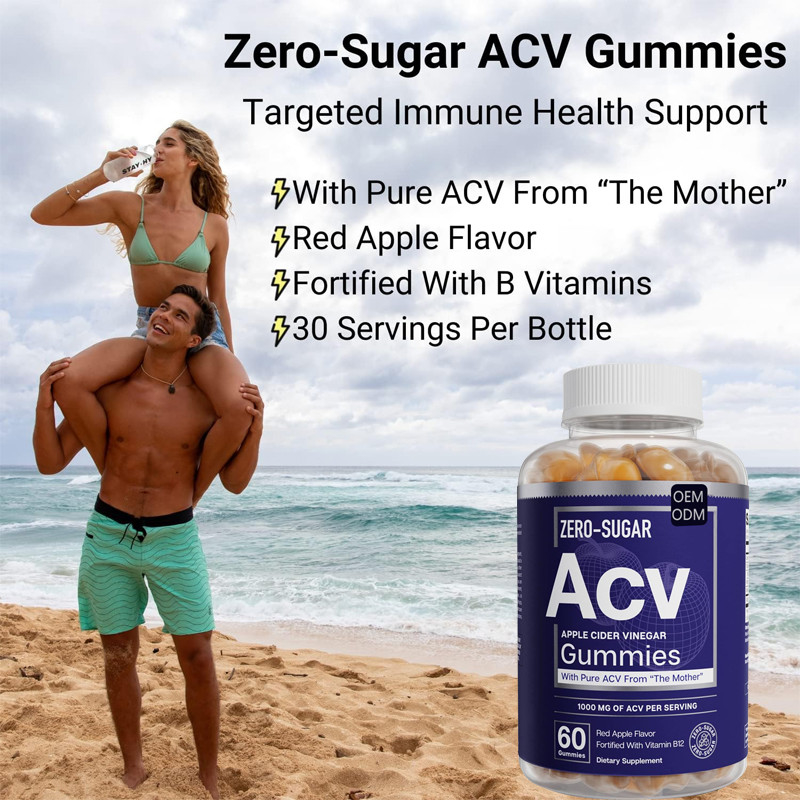 ODM Organic ACV Gummies รองรับการลดน้ำหนัก Apple Cider Vinegar B12 500mg