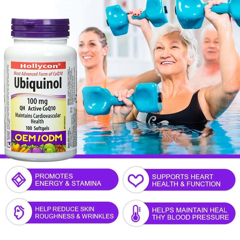 อาหารเสริมเพื่อสุขภาพ OEM สนับสนุนสุขภาพหัวใจและหลอดเลือด C Ubiquinol Coenzyme Q10 Softgel Capsules for Healthy Heart Q10