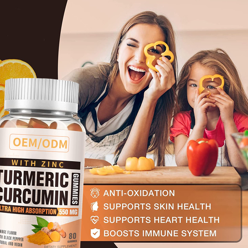 60PCS ขมิ้นและขิงพร้อมอาหารเสริมพริกไทยดำสำหรับภูมิคุ้มกันสนับสนุน Gummies ขิงขมิ้น