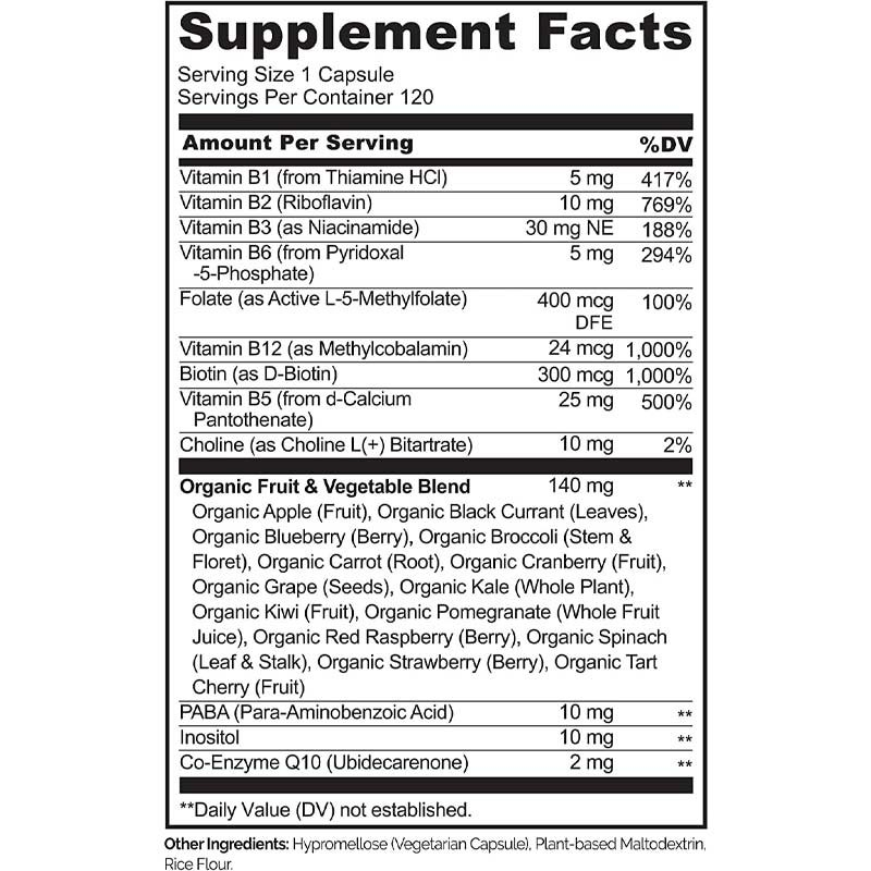 FDA วิตามินบี 12 แคปซูล เมทิลโฟเลต วิตามินบี 6 ผักผลไม้ผสมสนับสนุนพลังงาน มังสวิรัติเพื่อสุขภาพ