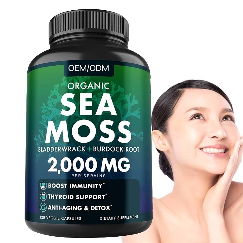 แคปซูลตะไคร่น้ำอินทรีย์ที่ไม่ปรุงแต่ง Wildcrafted Sea Moss ดิบ 60 เม็ดตังฟรี Seamoss
