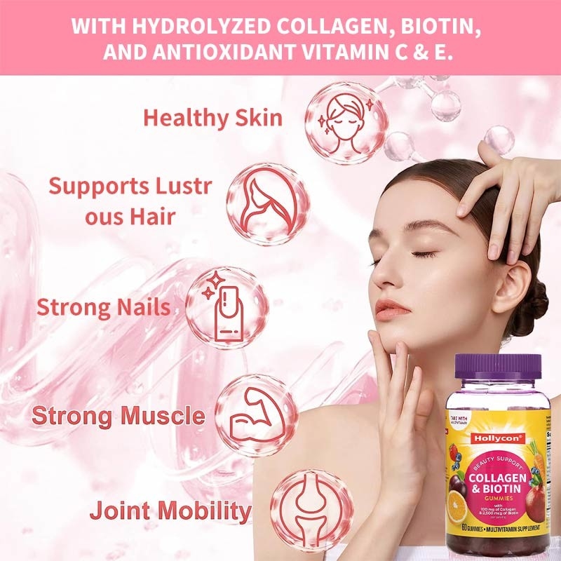 OEM Cleanroom Red Biotin Vitamin Gummies 30 เสิร์ฟต่อคอนเทนเนอร์การผลิตที่ไม่ก่อให้เกิดมลพิษ