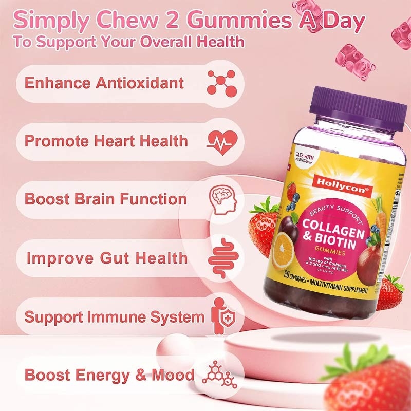 OEM Cleanroom Red Biotin Vitamin Gummies 30 เสิร์ฟต่อคอนเทนเนอร์การผลิตที่ไม่ก่อให้เกิดมลพิษ