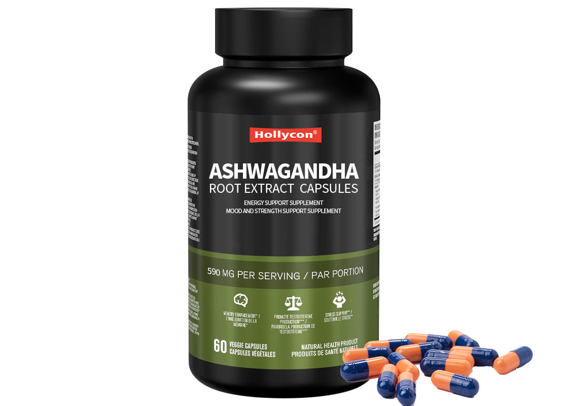 60pcs Ashwagandha Root Extract Capsules อาหารเสริมที่ช่วยอารมณ์และความแข็งแรง เพื่อบรรเทาความเครียดโดยธรรมชาติ