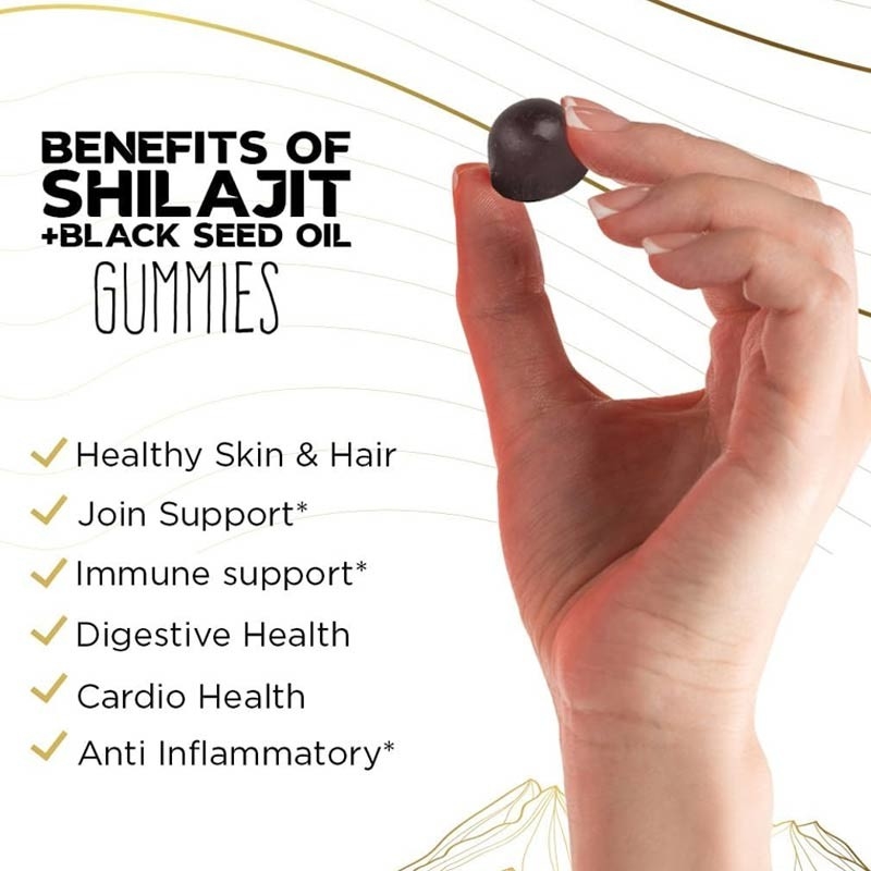 กัมมี่เสริม Shilajit สะอาดที่มีน้ํามันเมล็ดสีดํา ความแข็งแรงสูง กัมมี่ยาง Himalayan สะอาด