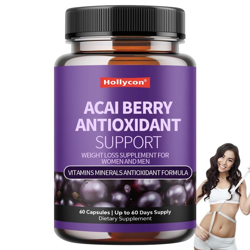 OEM วิตามิน แร่ธาตุ สูตรสารต้านมะเร็ง Acai Berry Antioxidant สนับสนุนการลดน้ําหนัก อาหารเสริมสําหรับผู้หญิงและผู้ชาย
