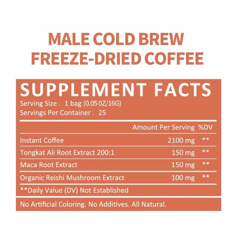 OEM ชาย Cold Brew กาแฟแห้งแบบแข็ง กระตุ้นพลังงาน ความทนทาน การทํางาน ผู้ชาย การเสริมทรัพยากร