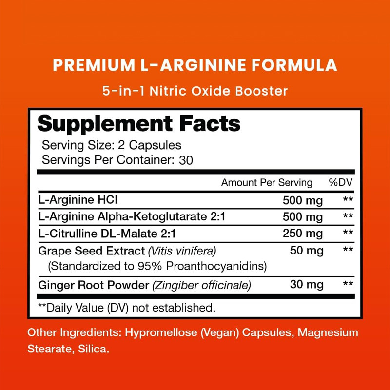 OEM Premium L Arginine Supplement L-Arginine Powder & L Citrulline ที่เสริมด้วยเมล็ดองุ่นและอิงเจอร์