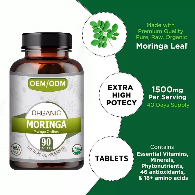 OEM ขายปลีก 1500mg Herbal Slim Capsule เม็ด Moringa Oleifera สําหรับการเผาผลาญไขมัน