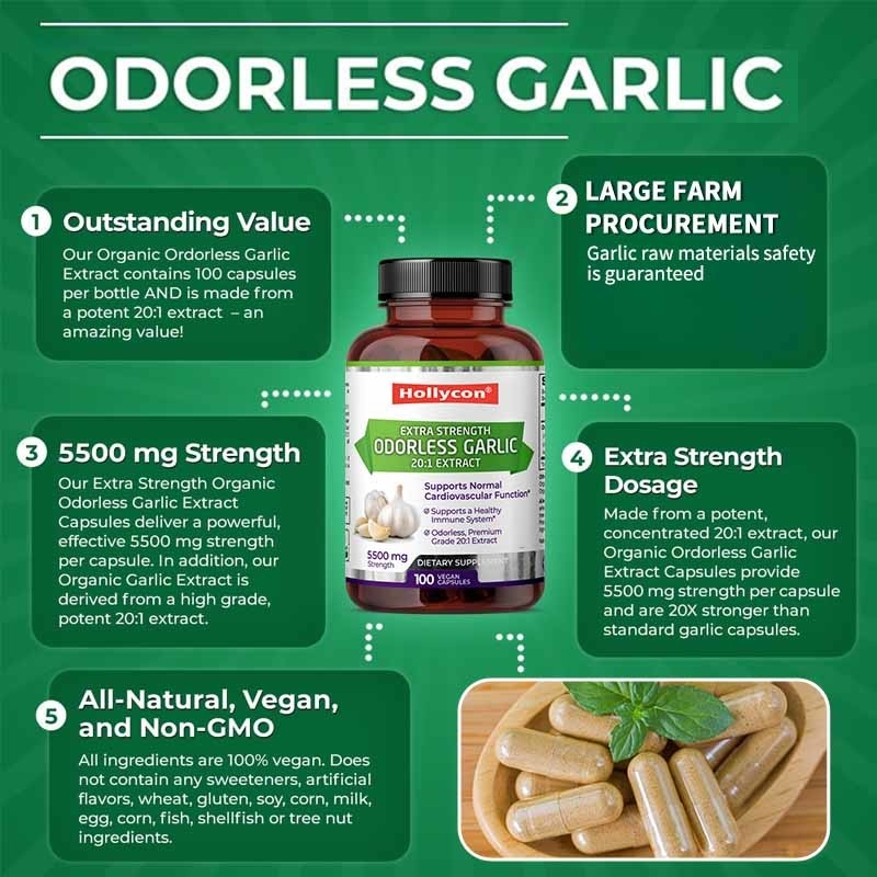 สนับสนุน OEM สารสกัดจากกระเทียมออร์แกนิคที่ไม่มีกลิ่น Antioxidant สําหรับกระเทียมผู้ใหญ่ แคปซูล vegan