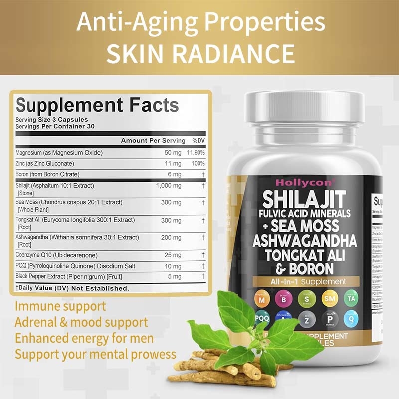 OEM Ashwagandha Tongkat Ali Boron แม็กนีเซียมสําหรับผู้ชาย Fulvic Acid Shilajit แคปซูล