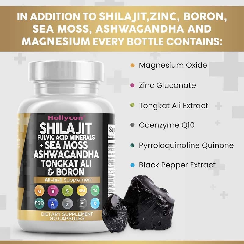 OEM Ashwagandha Tongkat Ali Boron แม็กนีเซียมสําหรับผู้ชาย Fulvic Acid Shilajit แคปซูล
