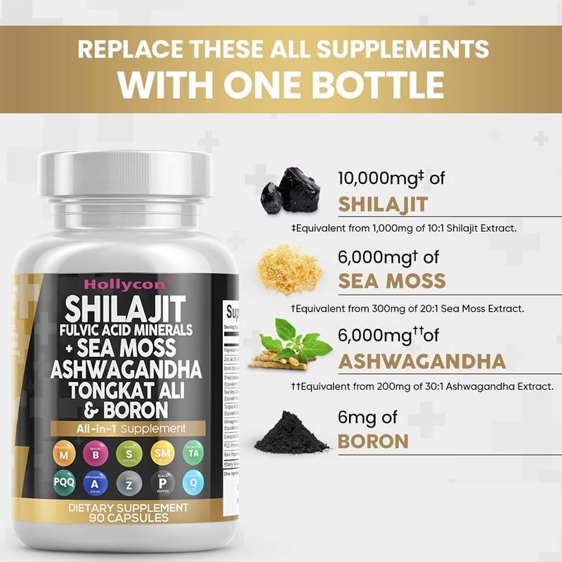 OEM Ashwagandha Tongkat Ali Boron แม็กนีเซียมสําหรับผู้ชาย Fulvic Acid Shilajit แคปซูล