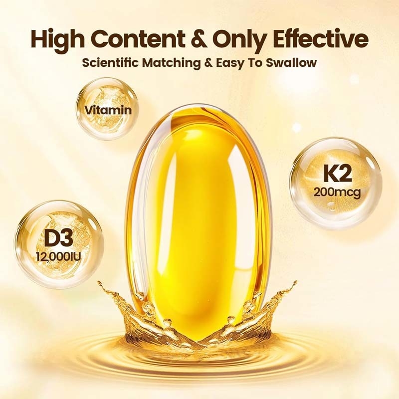 OEM การดูดซึมแคลเซียม สุขภาพกระดูกและหัวใจ วิตามิน D3 K2 น้ํามันโคโคส Softgels