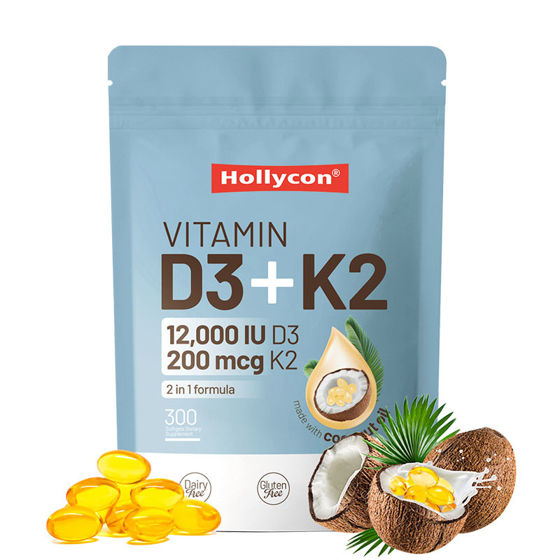OEM การดูดซึมแคลเซียม สุขภาพกระดูกและหัวใจ วิตามิน D3 K2 น้ํามันโคโคส Softgels