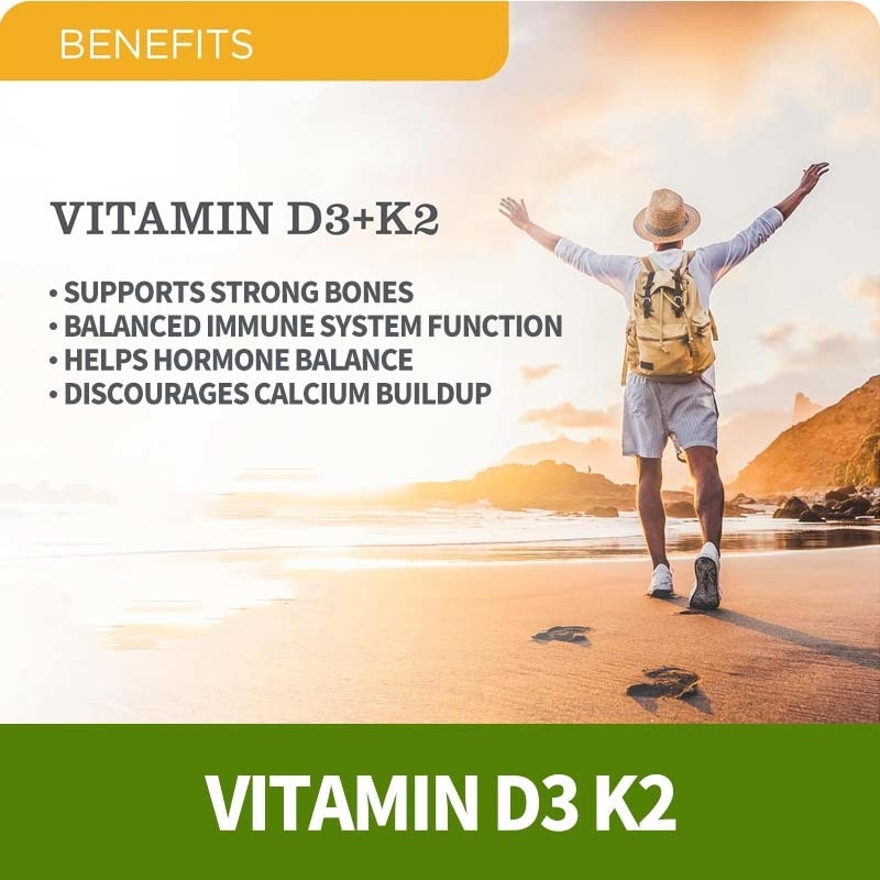 OEM Vegan คุ้มครองภูมิคุ้มกัน วิตามิน D3+K2 MK7 อาหารสําหรับผู้ใหญ่ วิตามิน D3 K2 แคปซูล