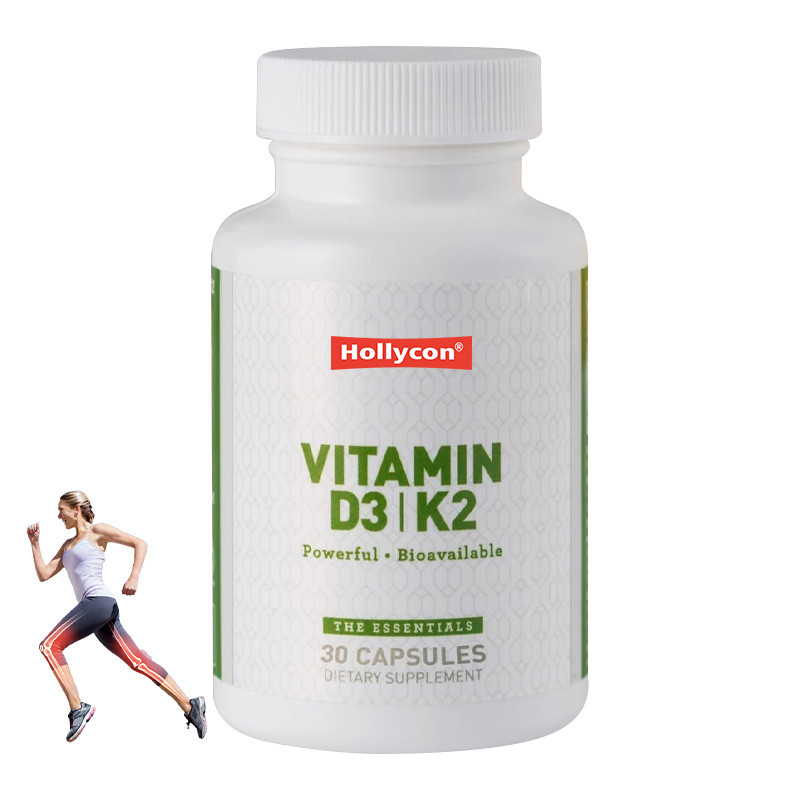 OEM Vegan คุ้มครองภูมิคุ้มกัน วิตามิน D3+K2 MK7 อาหารสําหรับผู้ใหญ่ วิตามิน D3 K2 แคปซูล