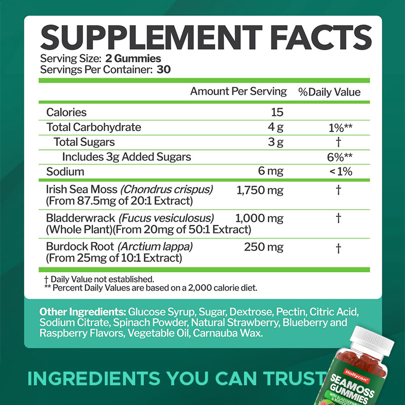 กลิ่นทะเลไอร์แลนด์ กัมมี่ 1000mg Bladderwrack กลิ่นทะเล กัมมี่เพื่อสนับสนุนการย่อยอาหาร
