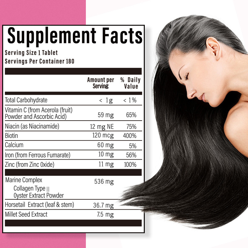 เม็ดเติบโตผม 120mcg Biotin Hair Growth Product สําหรับการเติบโตผม