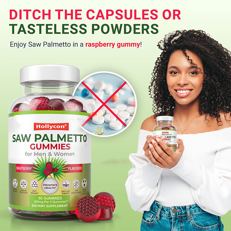 Saw Palmetto Gummies สําหรับผู้ชายและผู้หญิง การสมดุลฮอร์โมน Saw Palmetto อาหารเสริม