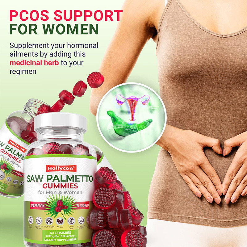 Saw Palmetto Gummies สําหรับผู้ชายและผู้หญิง การสมดุลฮอร์โมน Saw Palmetto อาหารเสริม