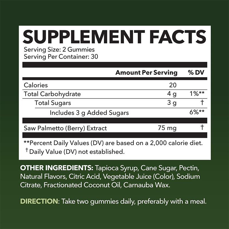 Saw Palmetto Gummies สําหรับสุขภาพผิวหนัง 75mg สารสกัด Saw Palmetto สําหรับการสนับสนุนผม