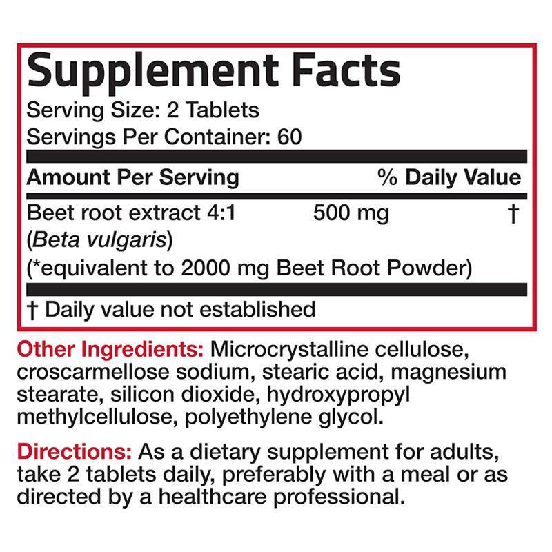 แท็บเล็ตรากเบ็ตสําหรับความดันโลหิตสูง 500mg สารสกัดรากเบ็ตอินทรีย์