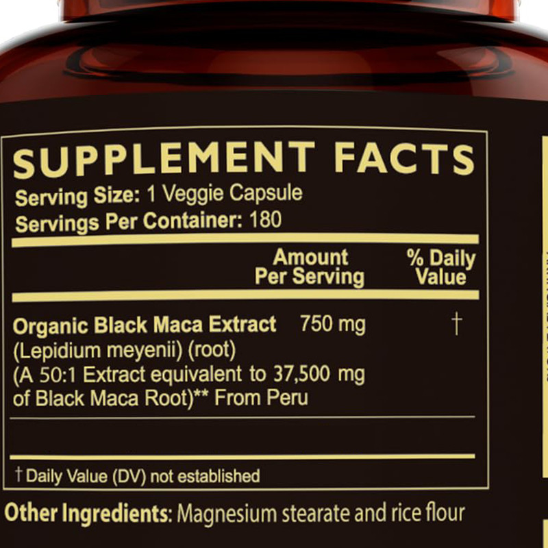 แคปซูล Maca Root เพื่อเพิ่มความทนทาน 750mg สีดํา Maca Extract เพื่อให้พลังงาน