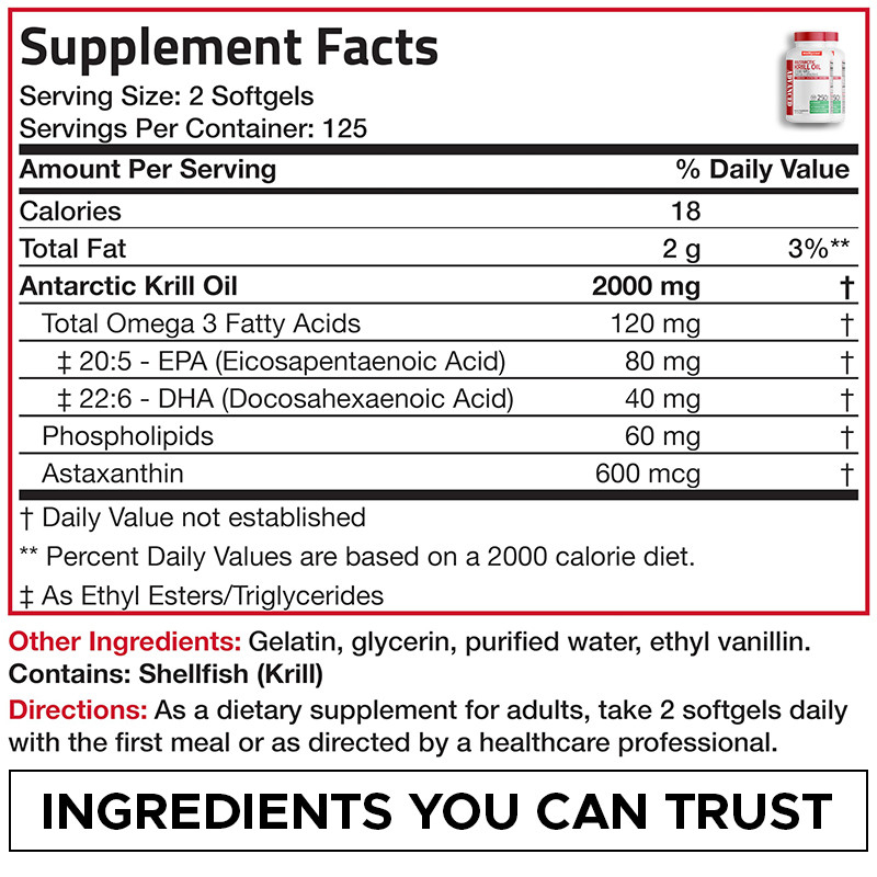 น้ํามันกริลแอนตาร์คติก เพื่อสนับสนุนสุขภาพโดยรวม 2000mg น้ํามันกริลแอนตาร์คติก โซฟต์เจล
