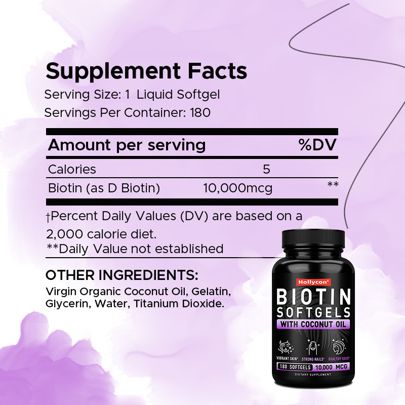 OEM Biotin Softgels สําหรับเล็บแข็งแรง Biotin With Coconut Oil สําหรับผม Biotin Softgels