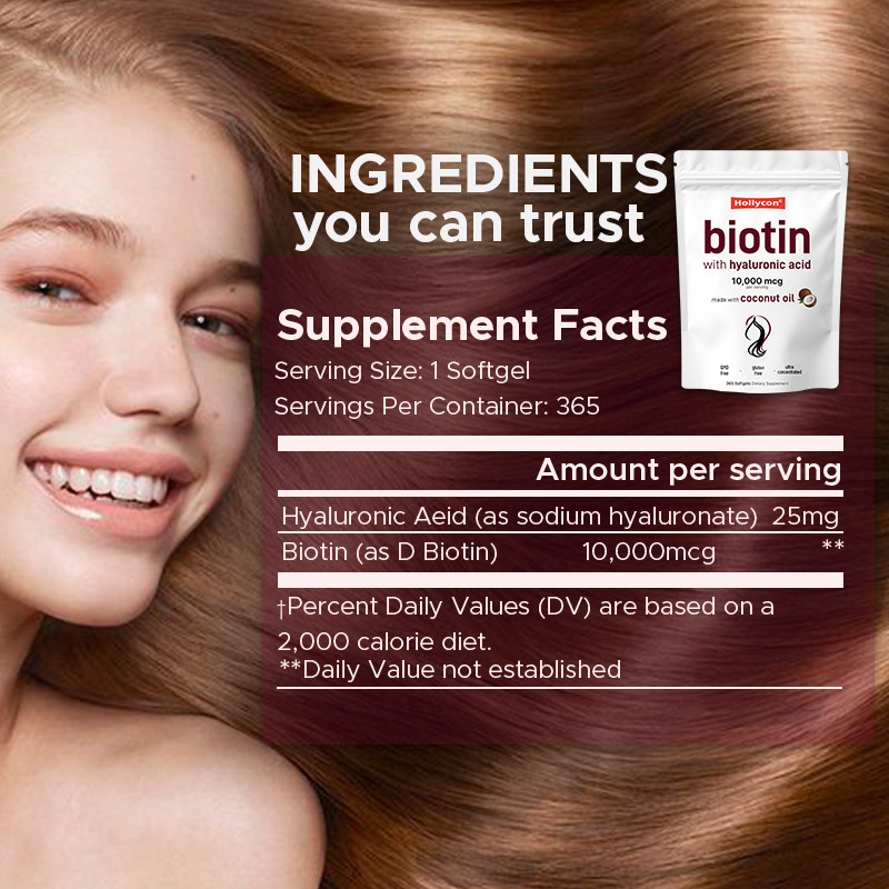 อาหารเสริมบิโอติน 10,000mcg Biotin Softgels สําหรับผมและผิวที่สุขภาพดี Biotin Softgels