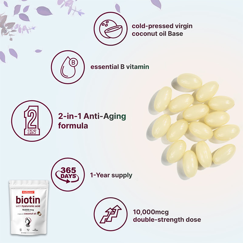 อาหารเสริมบิโอติน 10,000mcg Biotin Softgels สําหรับผมและผิวที่สุขภาพดี Biotin Softgels