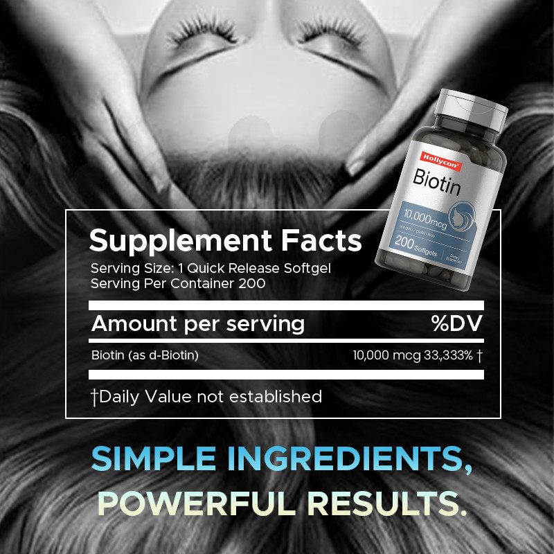 อาหารเสริมบิโอตินเพื่อสุขภาพผม 10,000mcg บิโอติน โซฟท์เจลสําหรับสุขภาพผมและเล็บ