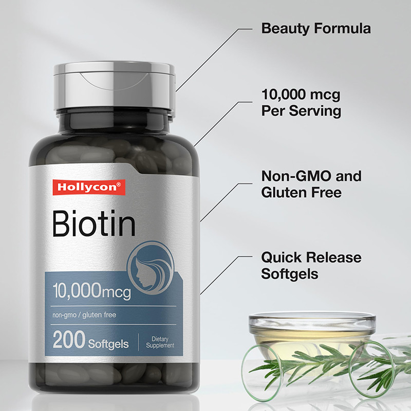 อาหารเสริมบิโอตินเพื่อสุขภาพผม 10,000mcg บิโอติน โซฟท์เจลสําหรับสุขภาพผมและเล็บ