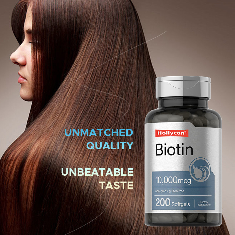 อาหารเสริมบิโอตินเพื่อสุขภาพผม 10,000mcg บิโอติน โซฟท์เจลสําหรับสุขภาพผมและเล็บ