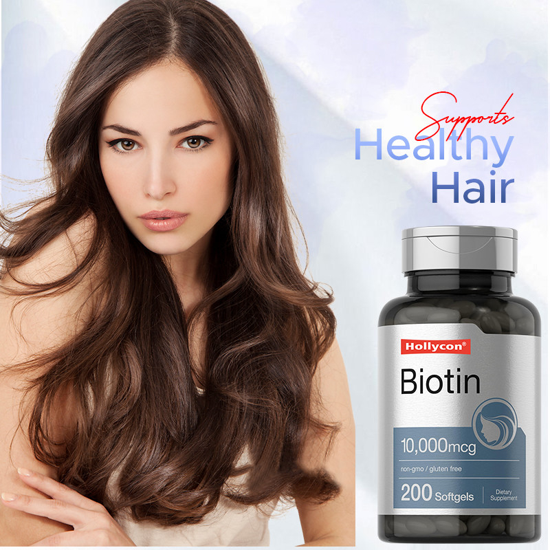 อาหารเสริมบิโอตินเพื่อสุขภาพผม 10,000mcg บิโอติน โซฟท์เจลสําหรับสุขภาพผมและเล็บ