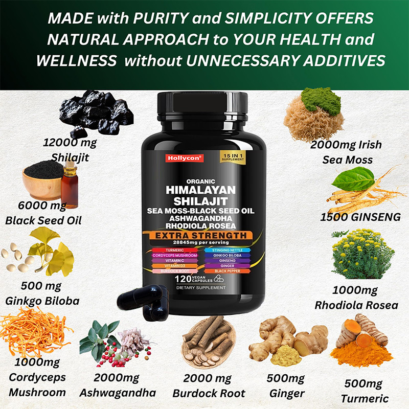 OEM Organic Pure Himalayan Shilajit Capsules สําหรับการสนับสนุนระบบภูมิคุ้มกัน