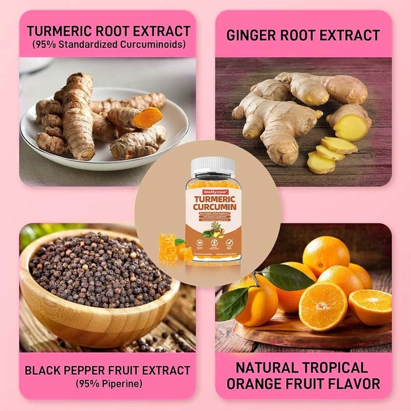 Oem Turmeric Curcumin Gummies กับ Ginger & Black Pepper รองรับภูมิคุ้มกันผิวหนังที่มีสุขภาพดีและสุขภาพร่วมกันสำหรับผู้หญิงผู้ชายและเด็ก