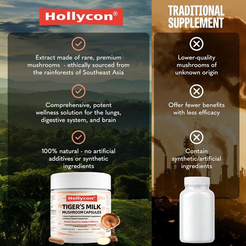 อาหารเสริมเห็ดช่วยบำรุงผม การเจริญเติบโตของลำไส้ สมอง ปอด สุขภาพ การรับรู้ การหายใจ แคปซูลเห็ดนมเสือ