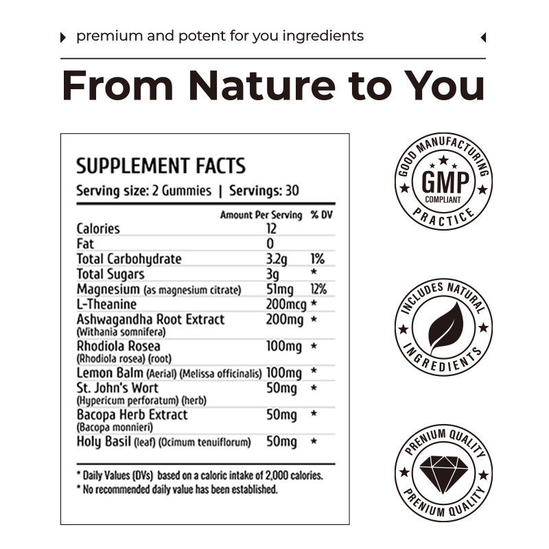หนุนอารมณ์ หนุนอารมณ์ OEM โรงงาน หนุนอารมณ์ แม็กนีเซียม สําหรับผู้ใหญ่ ลดความเครียด ส่งเสริมการมุ่งมั่นทางจิตใจ ปรับปรุงคุณภาพการนอนหลับ